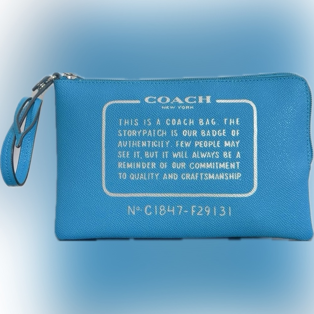Coach New York Blue Leather Storypatch Wristlet Pouch
